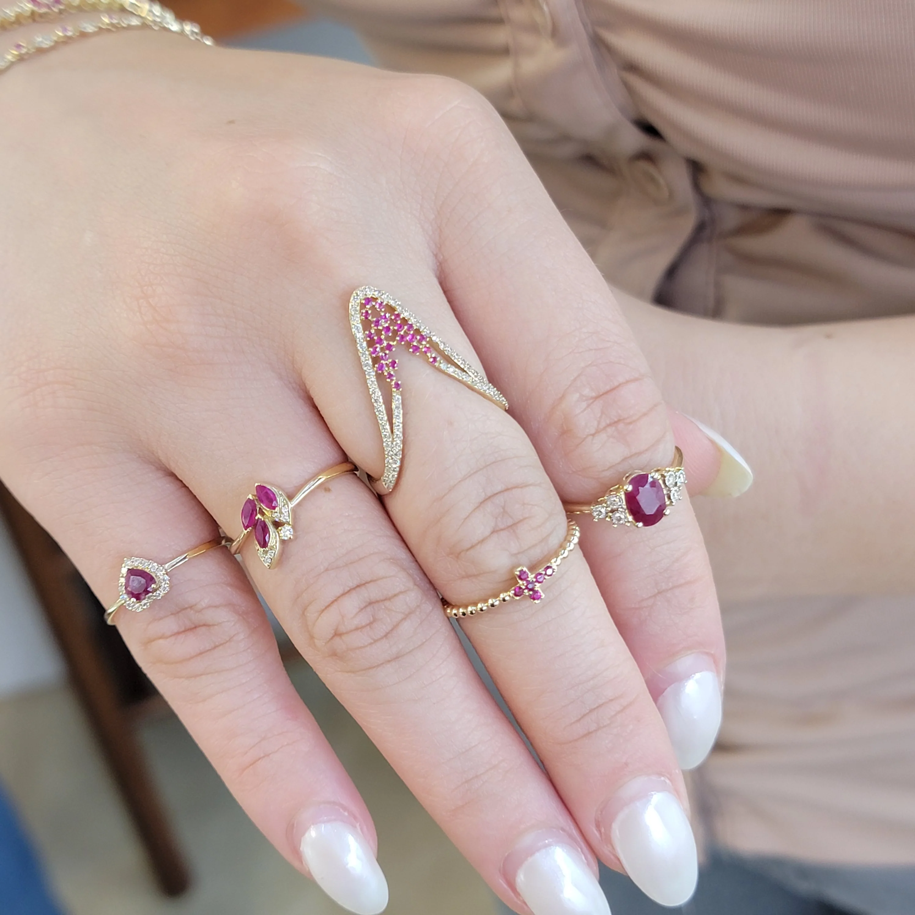Sexy V Diamond And Color Stone Ring - Image 5