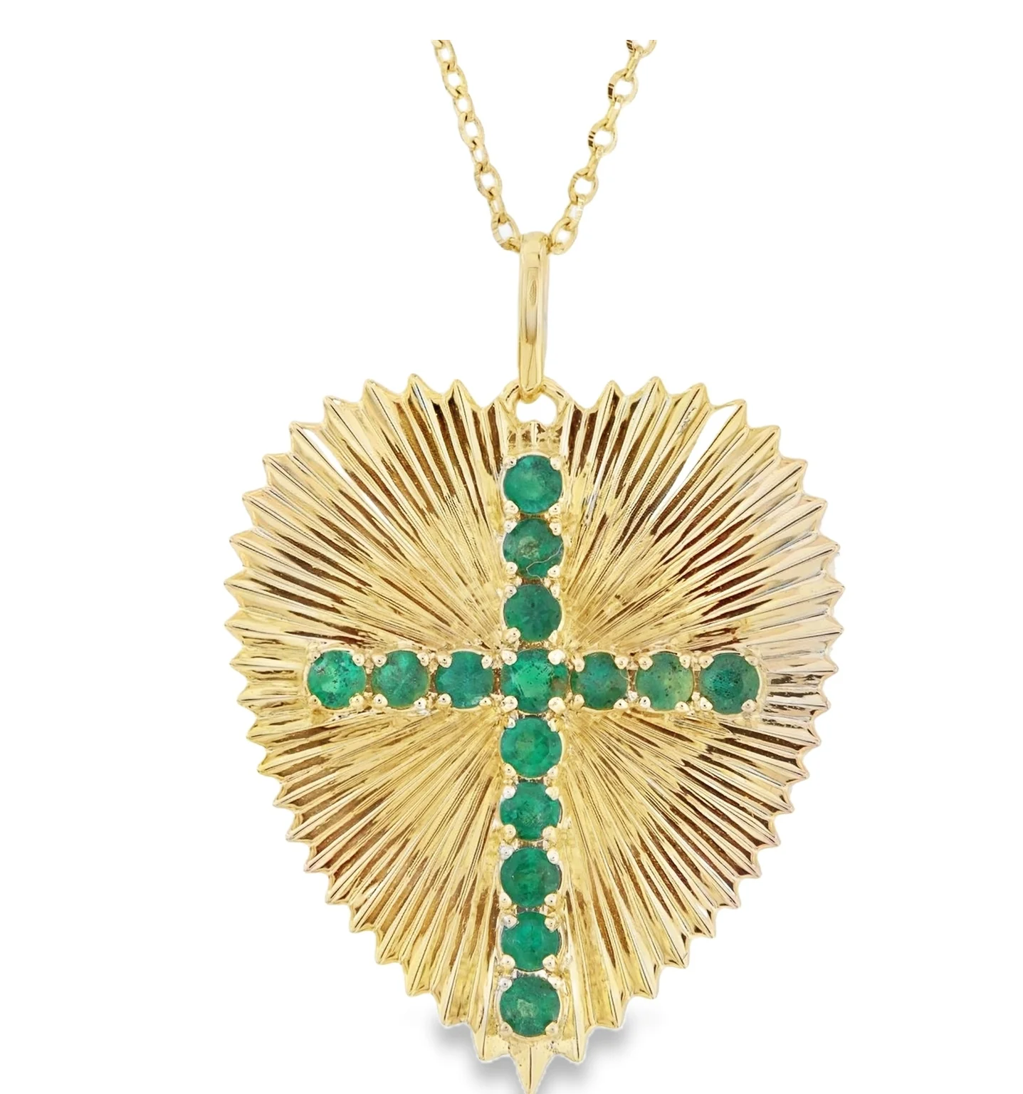 Large Radiating Gold Heart Medallion With Color Stone Cross Necklace