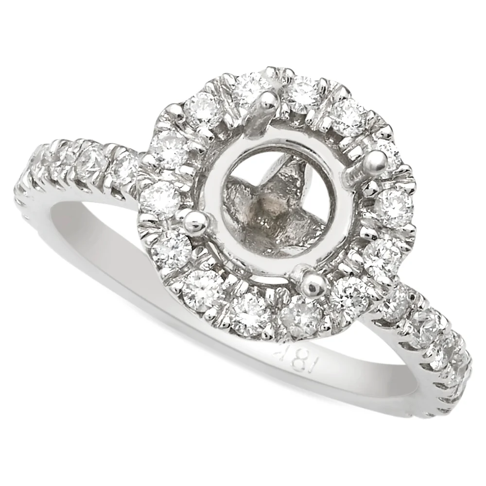 Le Fleur Round Halo French Pave Diamond Engagement Ring 14K White Gold - Image 3