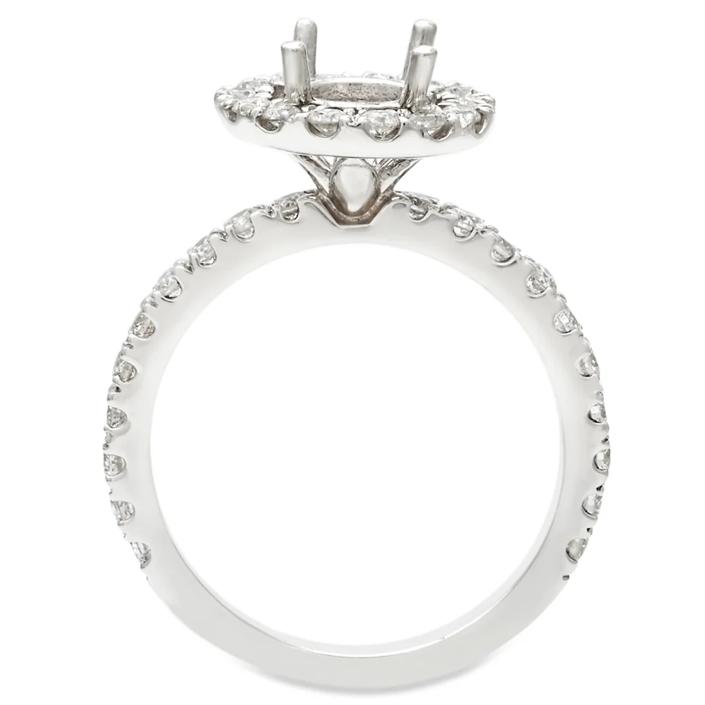 Le Fleur Round Halo French Pave Diamond Engagement Ring 14K White Gold - Image 4
