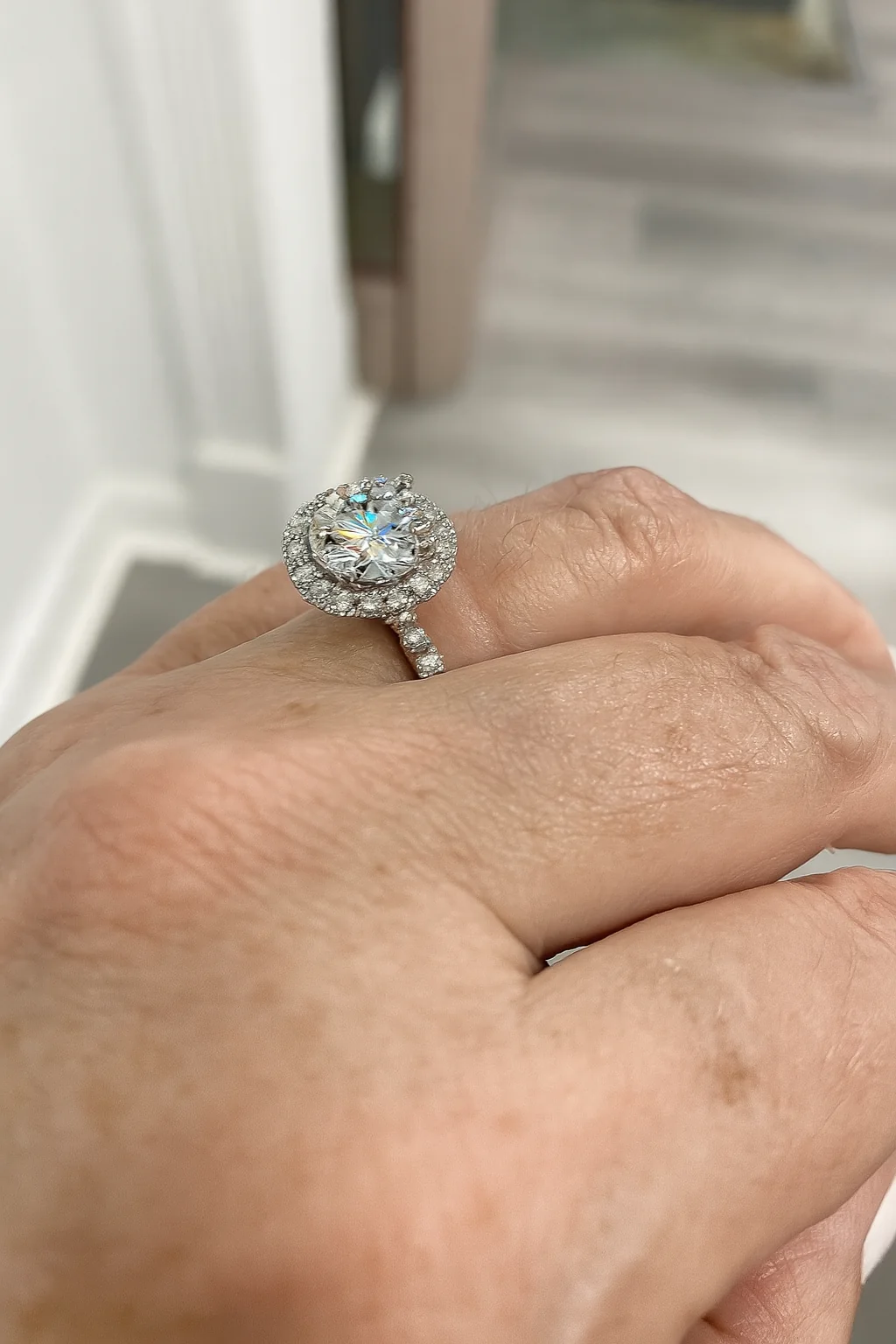 Le Fleur Round Halo French Pave Diamond Engagement Ring 14K White Gold - Image 6