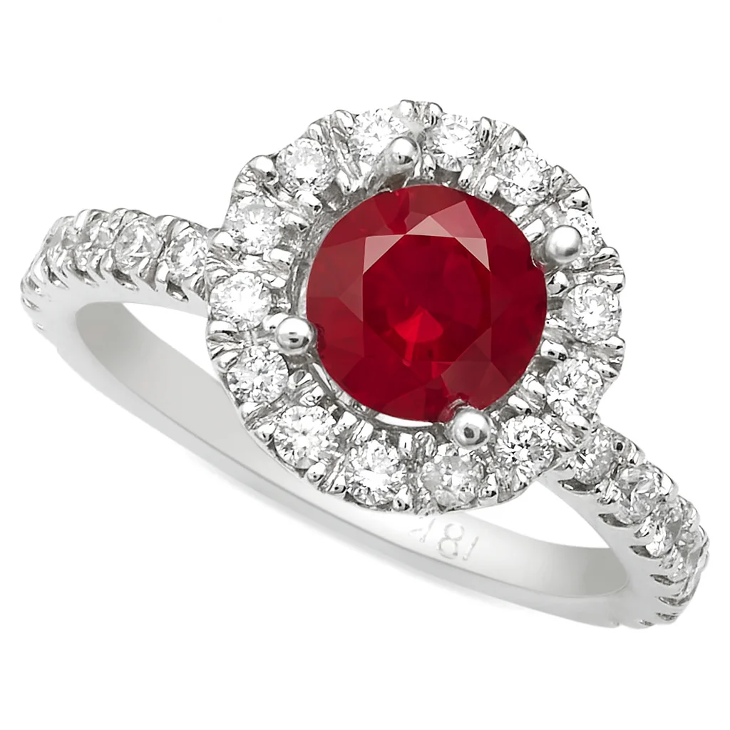 Le Fleur Round Halo French Pave Diamond Engagement Ring 14K White Gold - Image 7