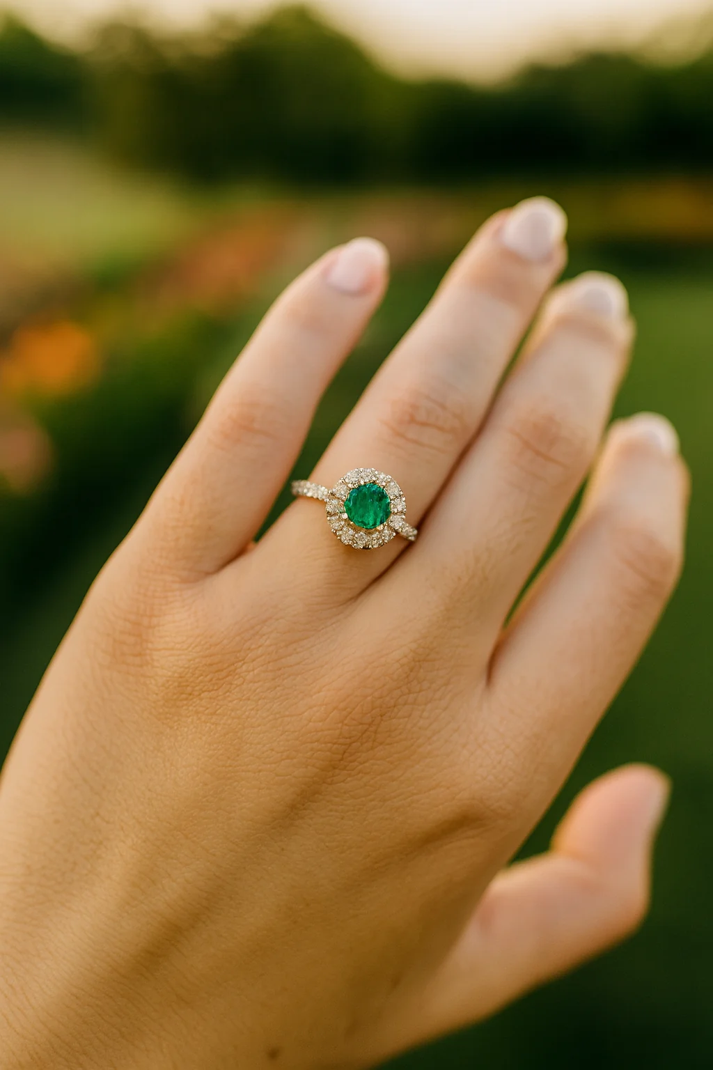 Le Fleur Round Halo French Pave Diamond Engagement Ring 14K White Gold - Image 9