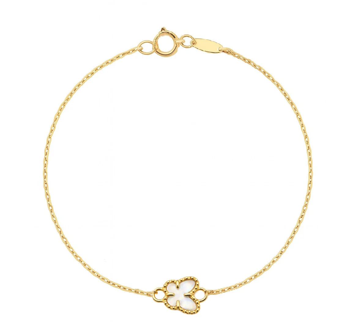 Mini Beaded Border Single Mother of Pearl Butterfly Bracelet