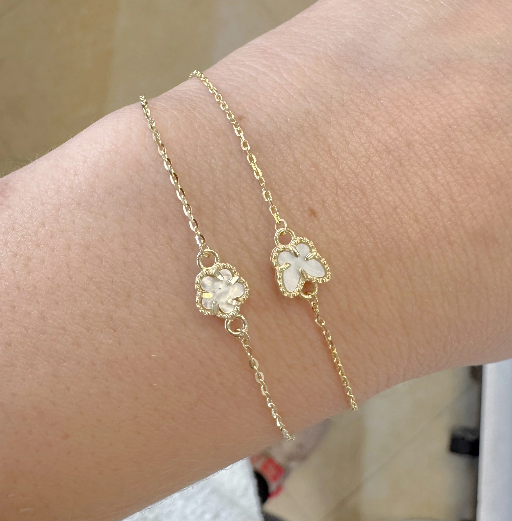 Mini Beaded Border Single Mother of Pearl Butterfly Bracelet - Image 2