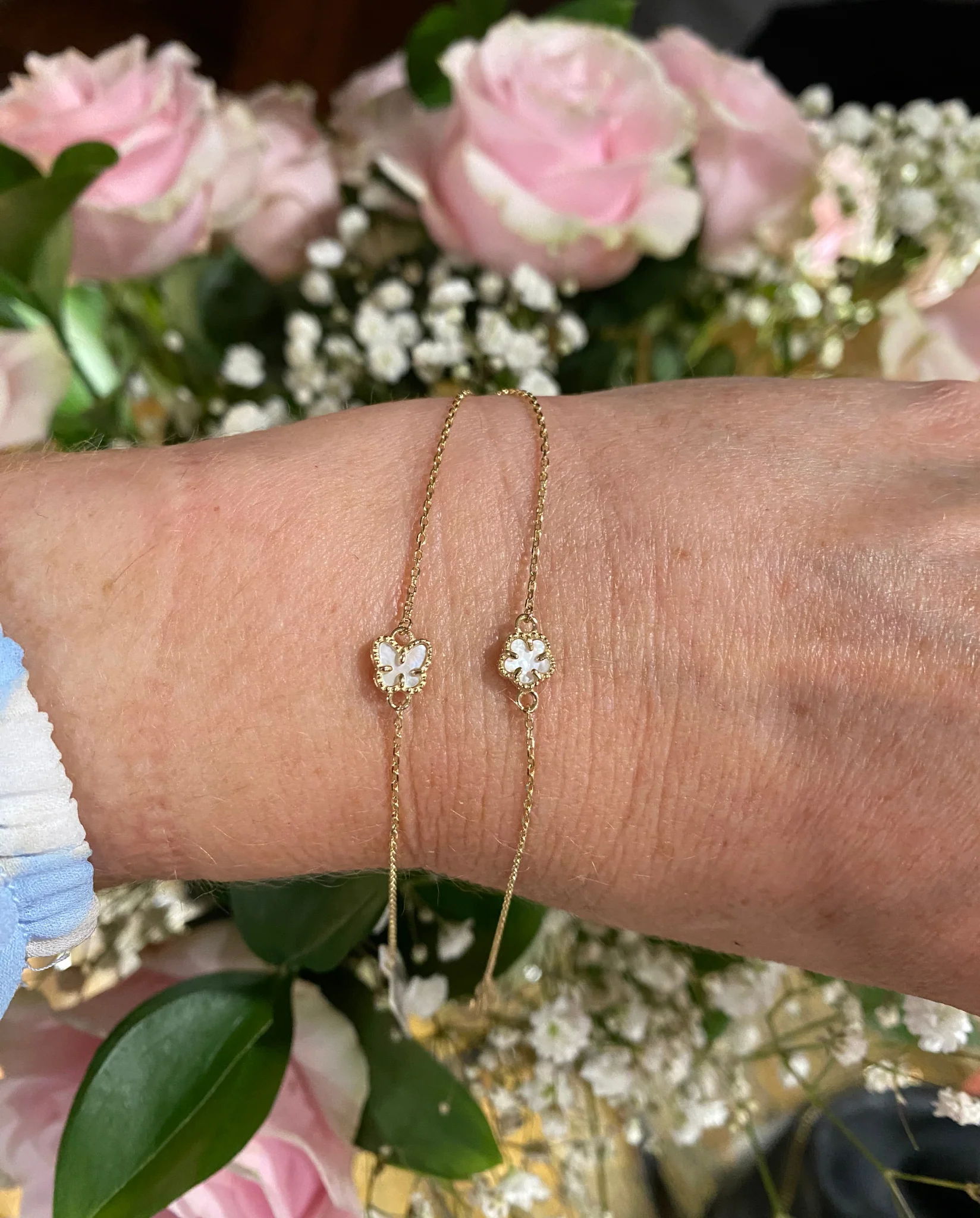 Mini Beaded Border Single Mother of Pearl Butterfly Bracelet - Image 3