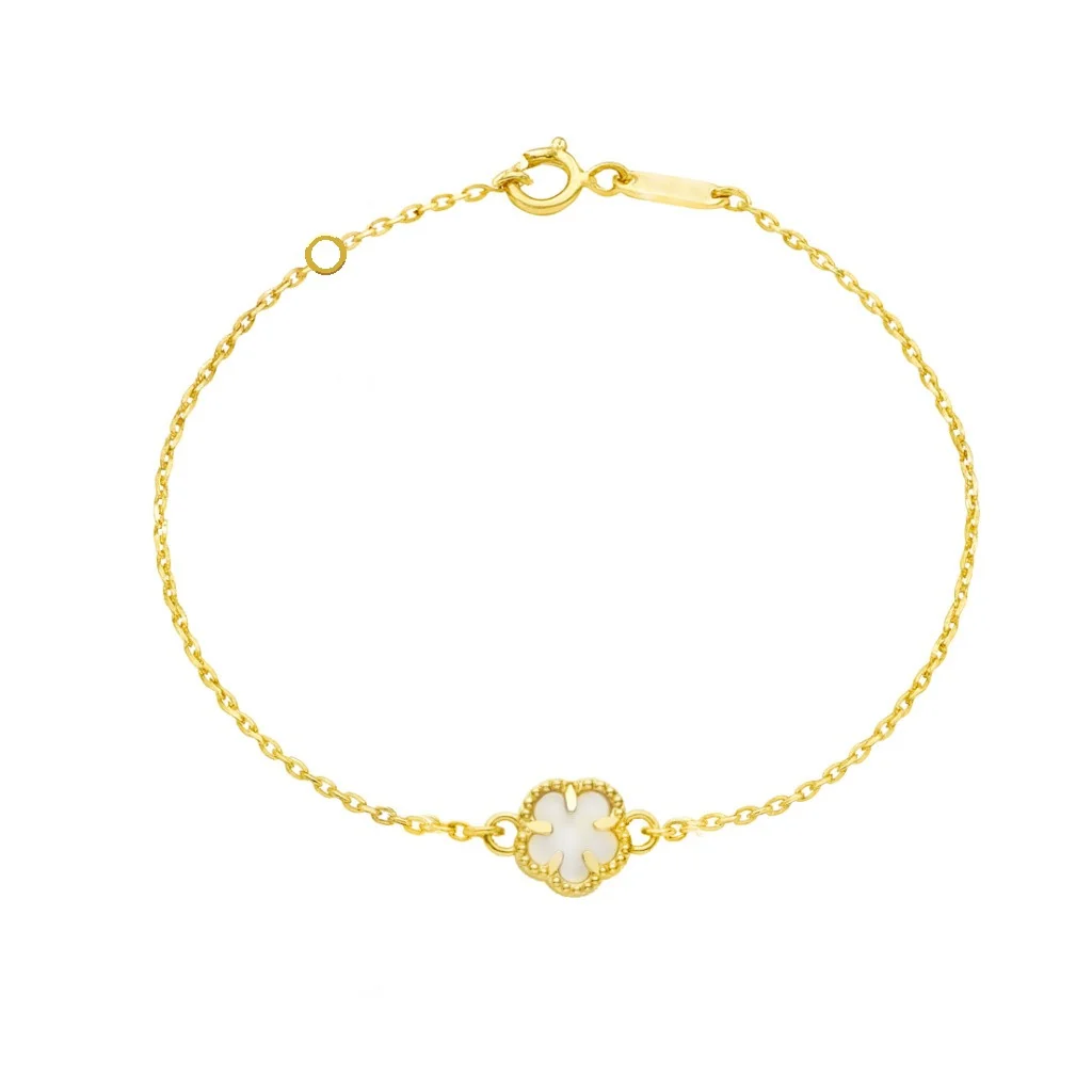 Mini Beaded Border Single Mother of Pearl Flower Bracelet