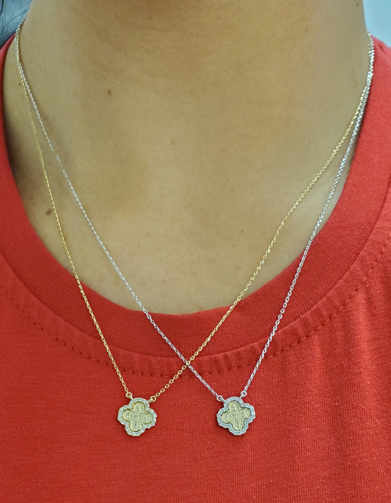 Mini Diamond Four Way Medal Cross Necklace - Image 2