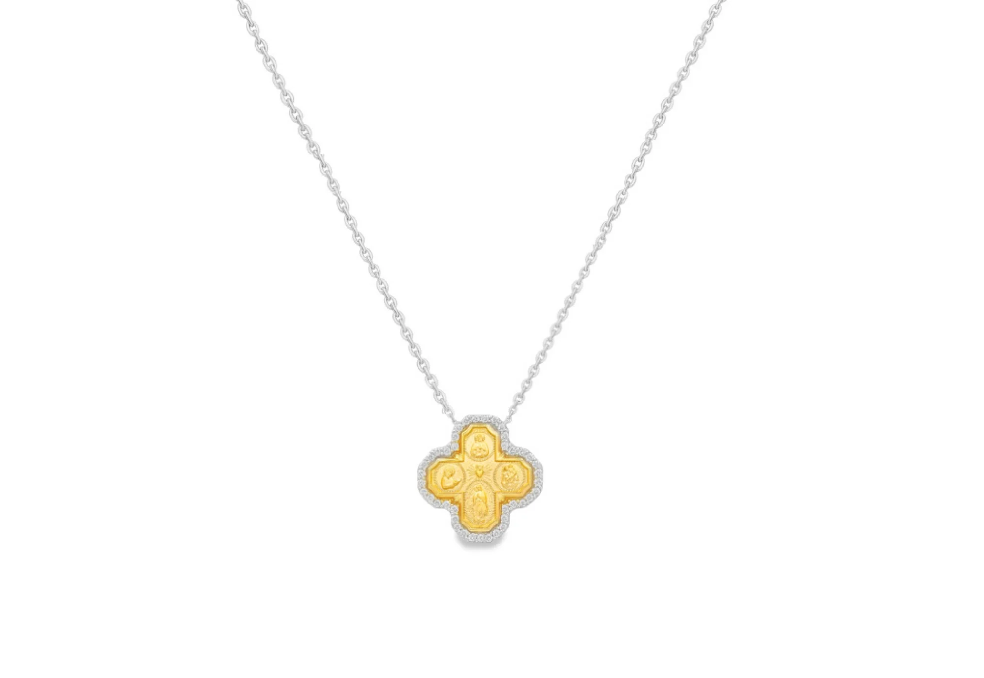 Mini Diamond Four Way Medal Cross Necklace - Image 4