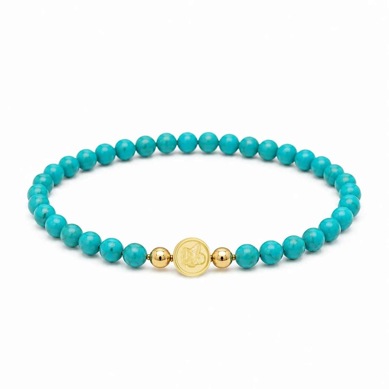 Mini Guardian Angel Pearl Turquoise Coral Elastic Bracelet 6mm - Image 2