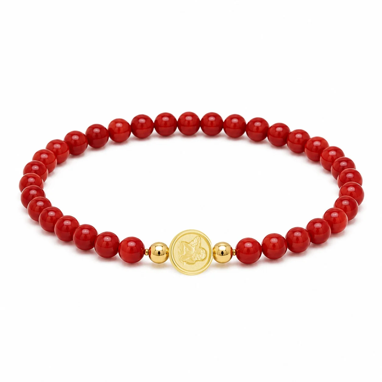 Mini Guardian Angel Pearl Turquoise Coral Elastic Bracelet 6mm - Image 3