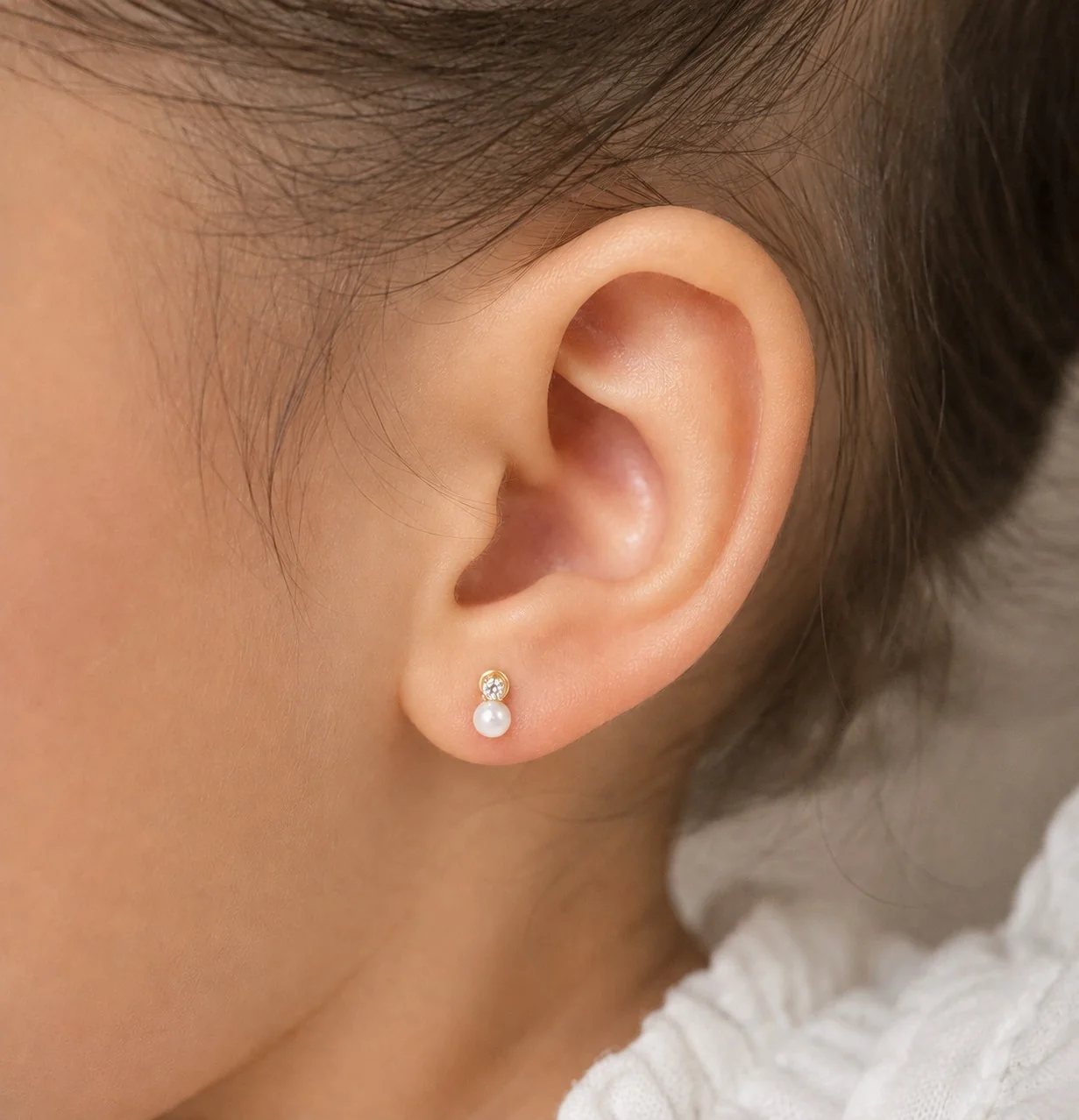 Mini Pearl And CZ Baby Earrings - Image 2