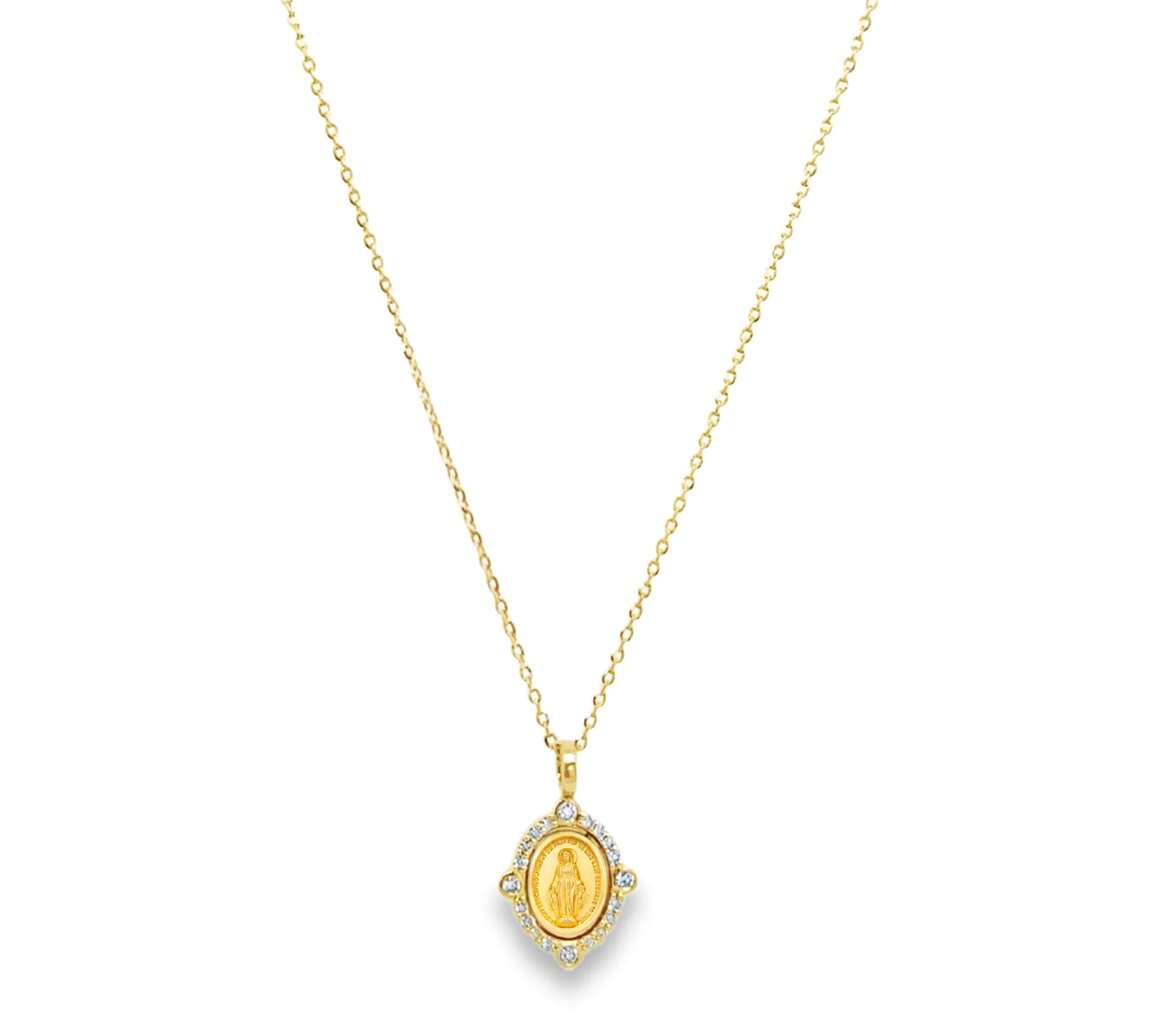 Miniature Diamond Compass Rose Miraculous Medal Necklace - Image 6