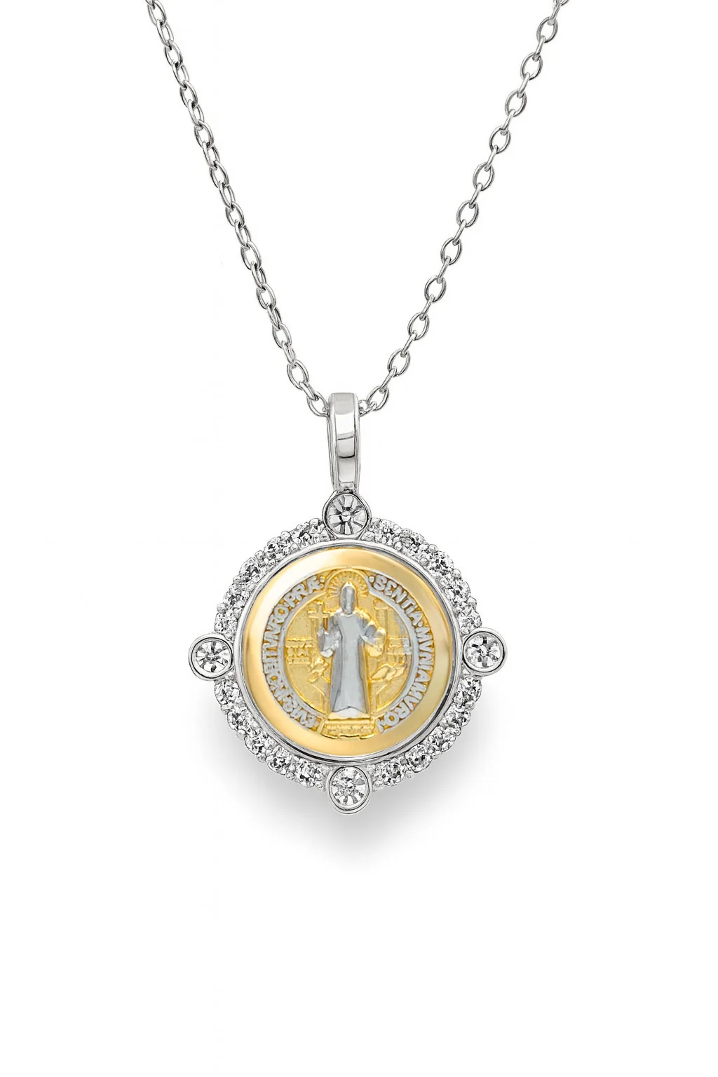 Miniature Diamond Saint Benedict Medal Necklace - Image 3