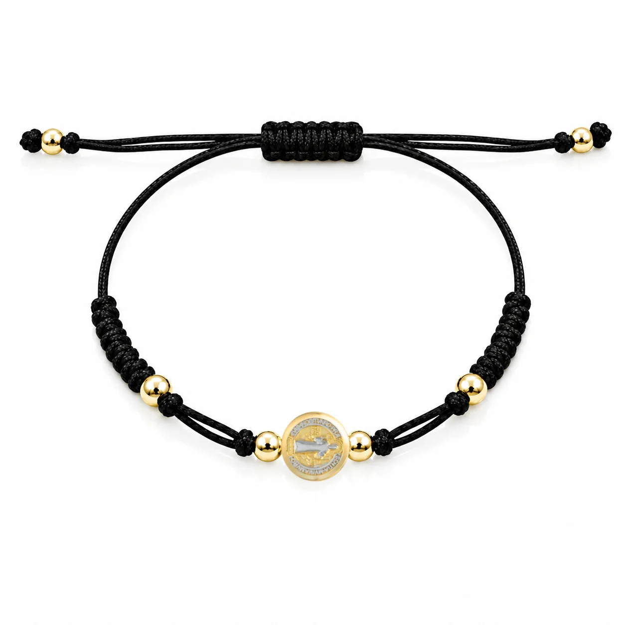 Two Tone Gold Miniature St Benedict Medal Macrame Bracelet