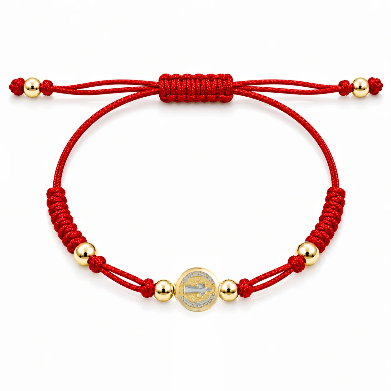 Two Tone Gold Miniature St Benedict Medal Macrame Bracelet - Image 2