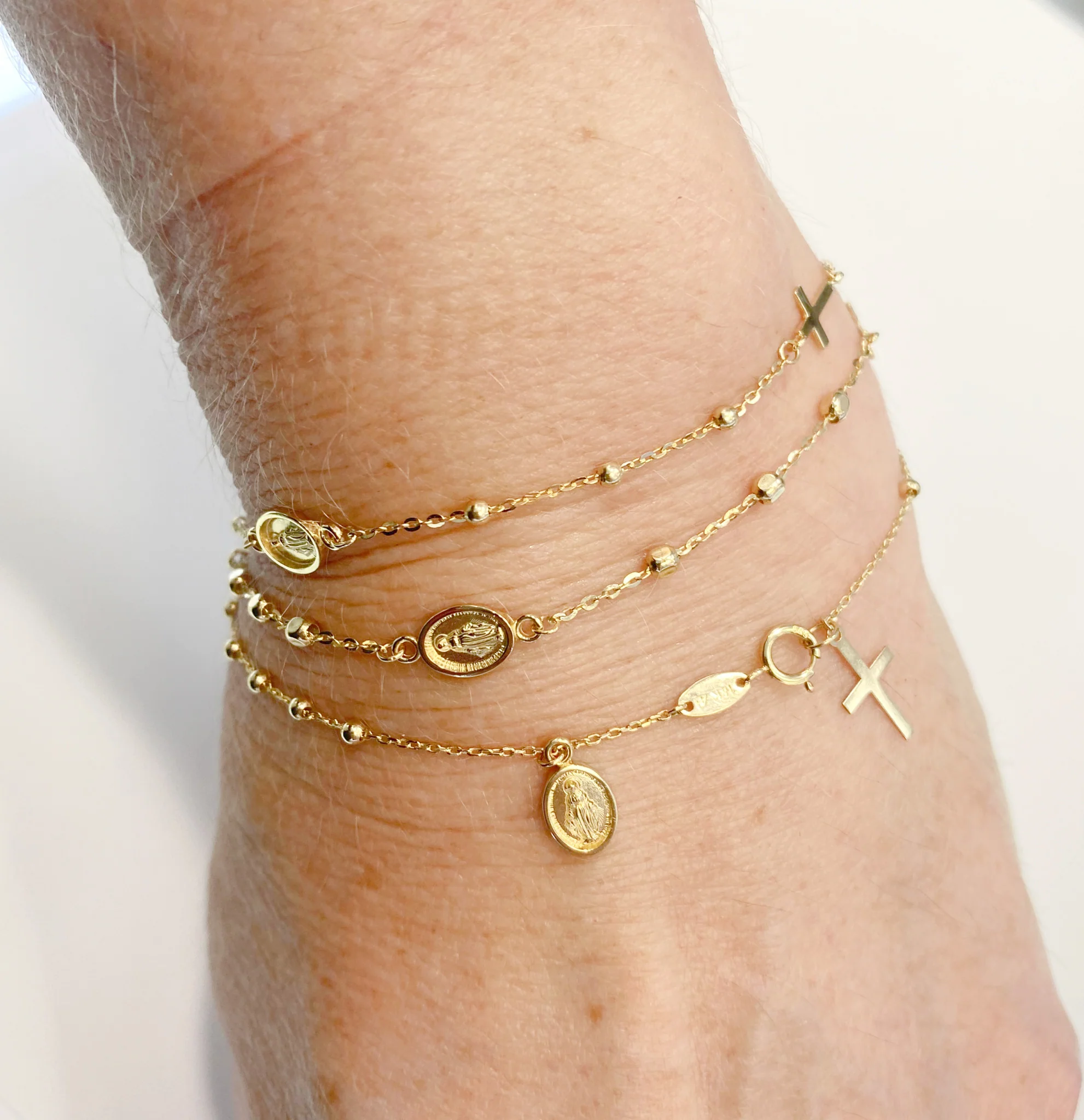 Rosary Bracelet with Dangling Miraculous Medal and Cross - Image 3