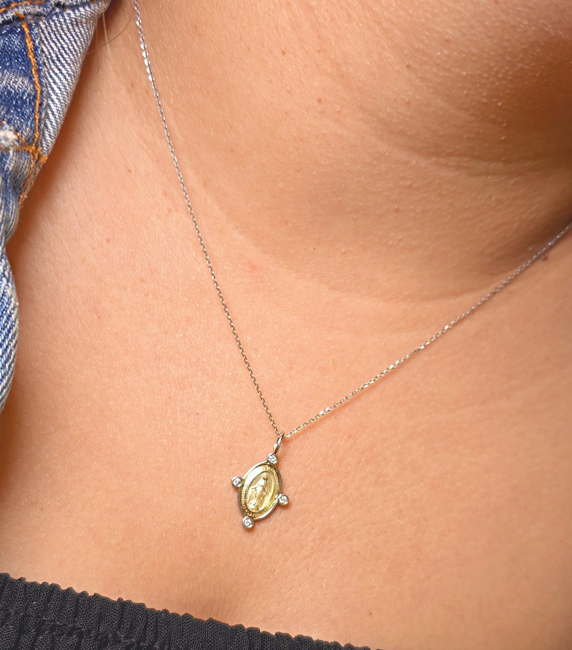 Miraculous Medal with Diamonds Necklace - Image 3