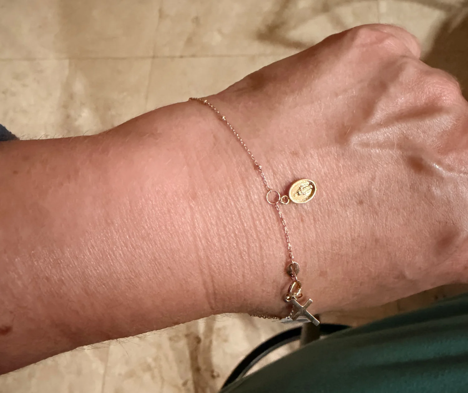 Mirror Bead Rosary Bracelet with Dangling Miraculous Medal and Cross - Image 2