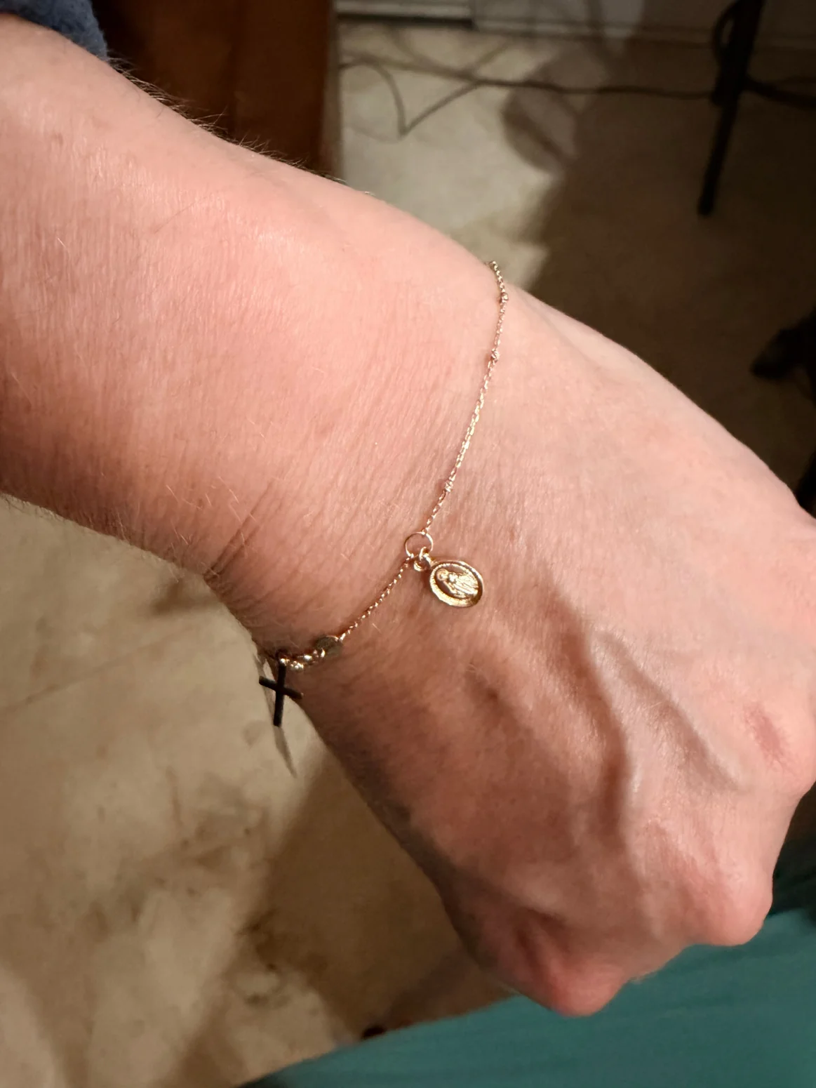 Mirror Bead Rosary Bracelet with Dangling Miraculous Medal and Cross - Image 3