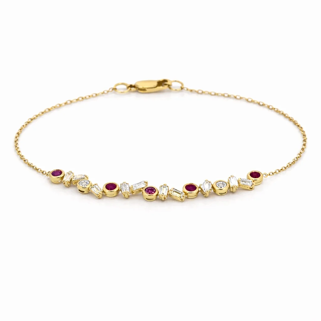 Mosaic Diamond Baguette and Color Stone Bracelet - Image 3