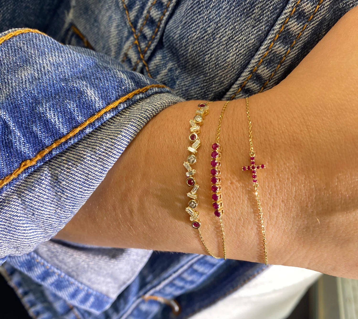 Mosaic Diamond Baguette and Color Stone Bracelet - Image 4