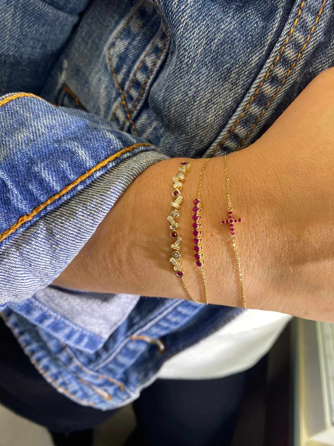 Mosaic Diamond Baguette and Color Stone Bracelet - Image 7