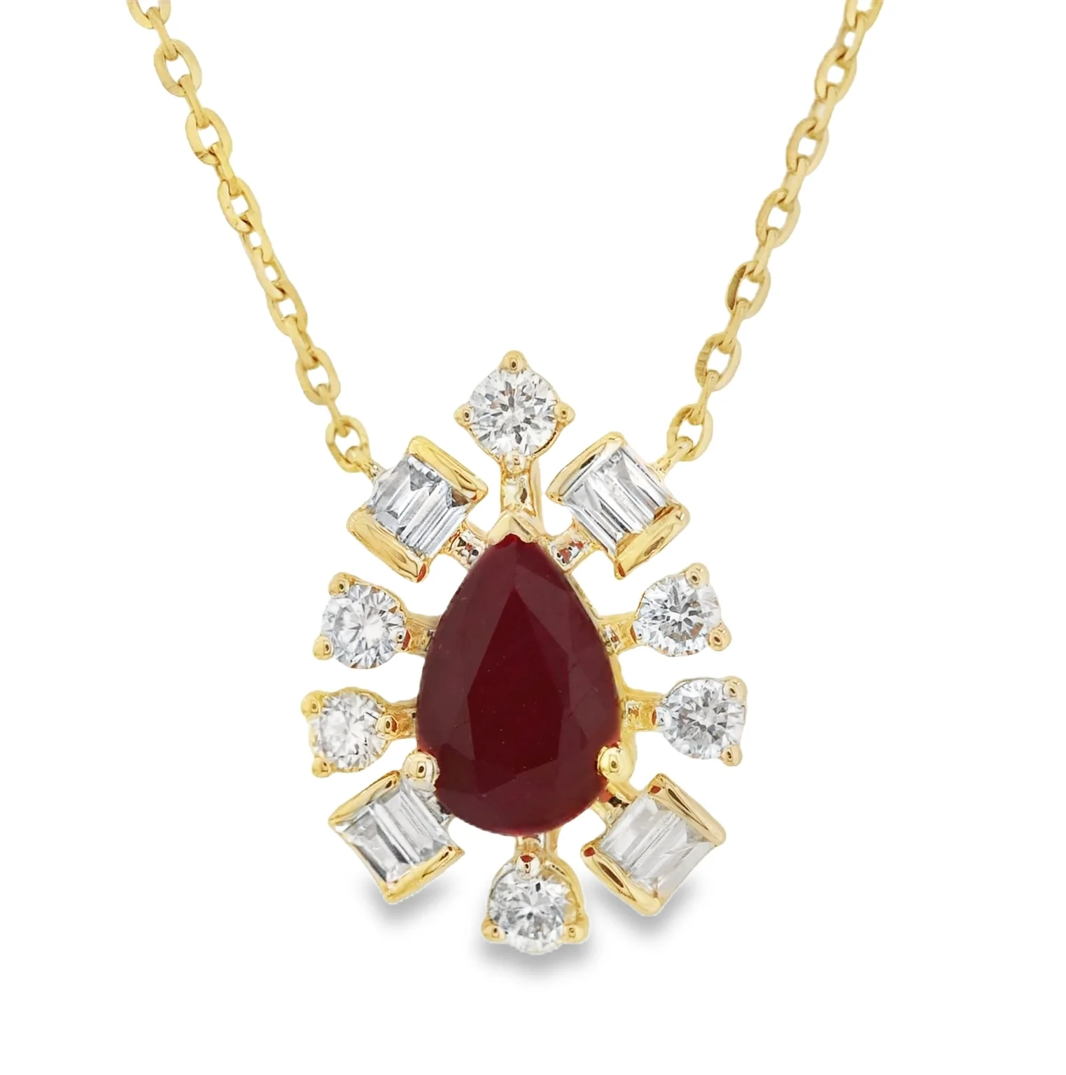 Mosaic Diamond Halo Pear Shape Color Stone Necklace - Image 3