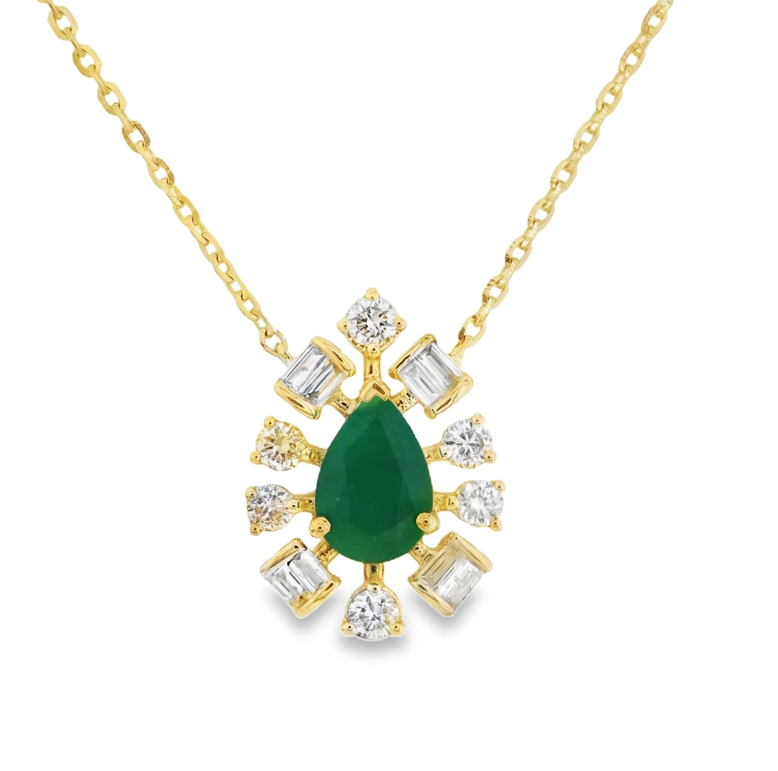 Mosaic Diamond Halo Pear Shape Color Stone Necklace - Image 4