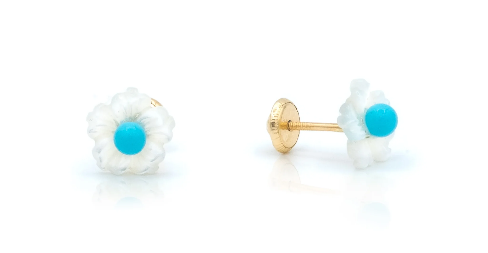 Mother of Pearl Flower with Turquoise or Coral Baby Earrings