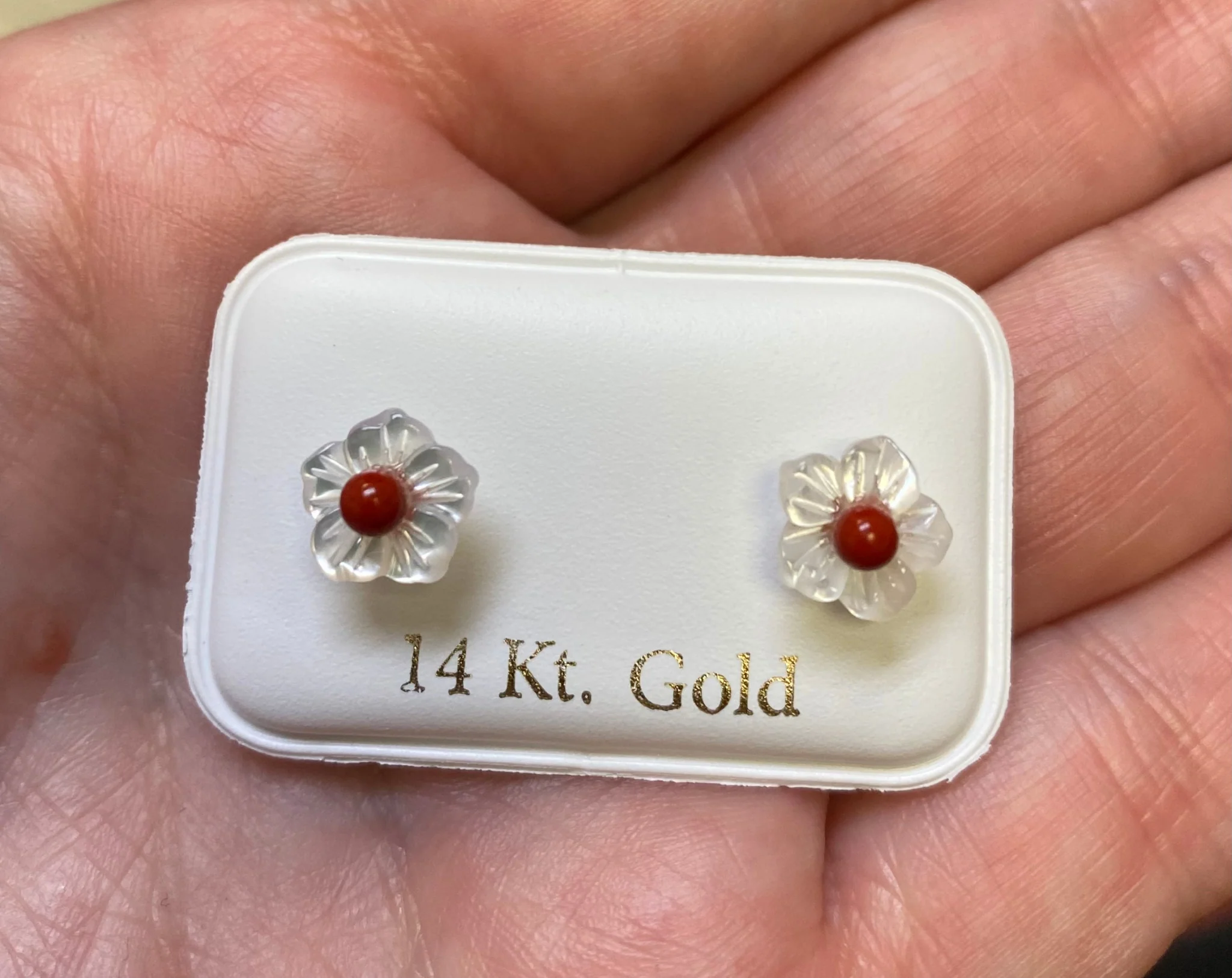 Mother of Pearl Flower with Turquoise or Coral Baby Earrings - Image 3
