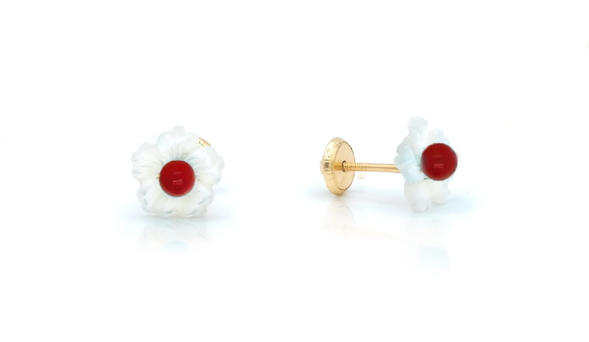 Mother of Pearl Flower with Turquoise or Coral Baby Earrings - Image 4