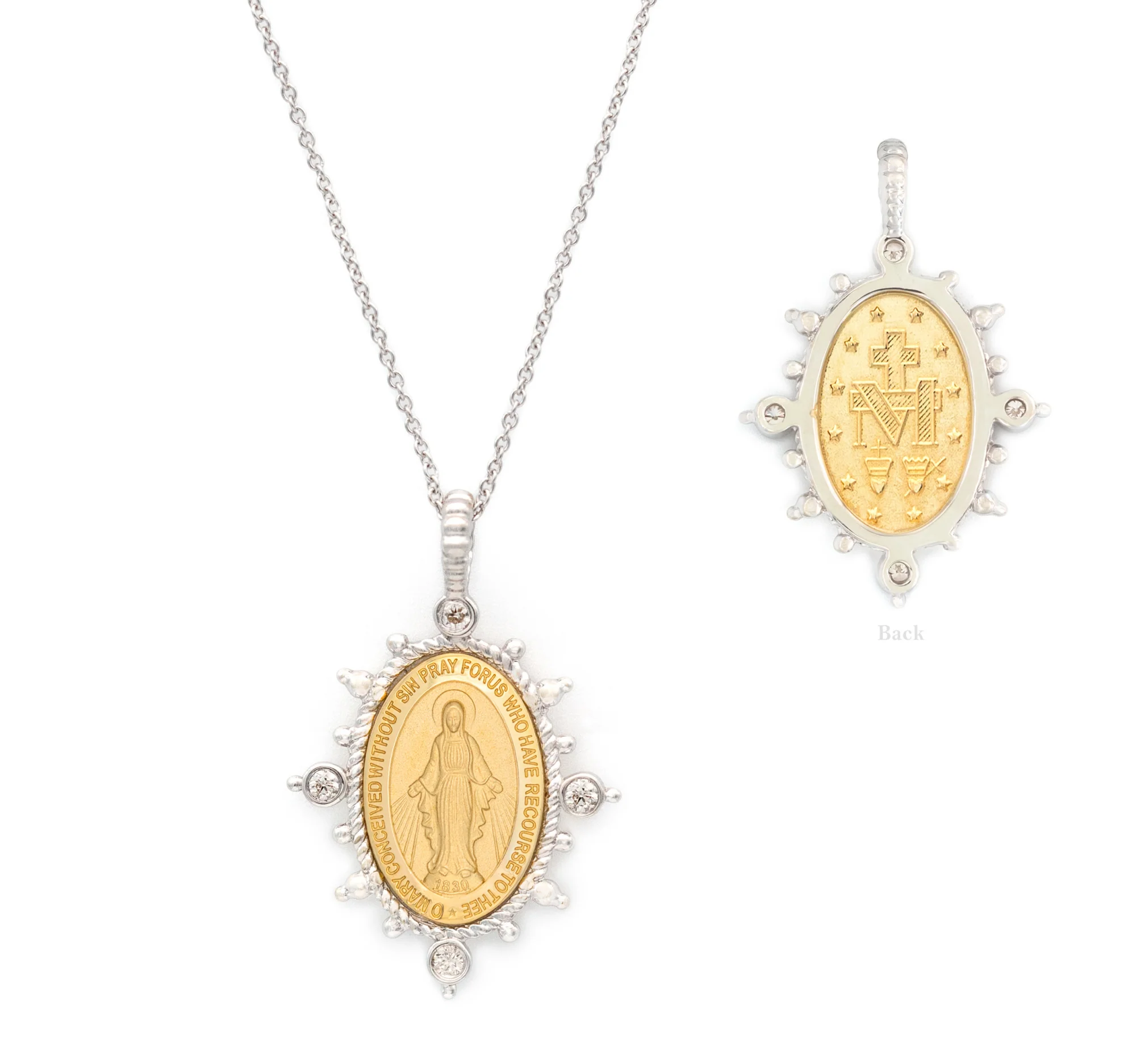 North South East West Beaded Diamond Miraculous Medal Necklace - Image 4