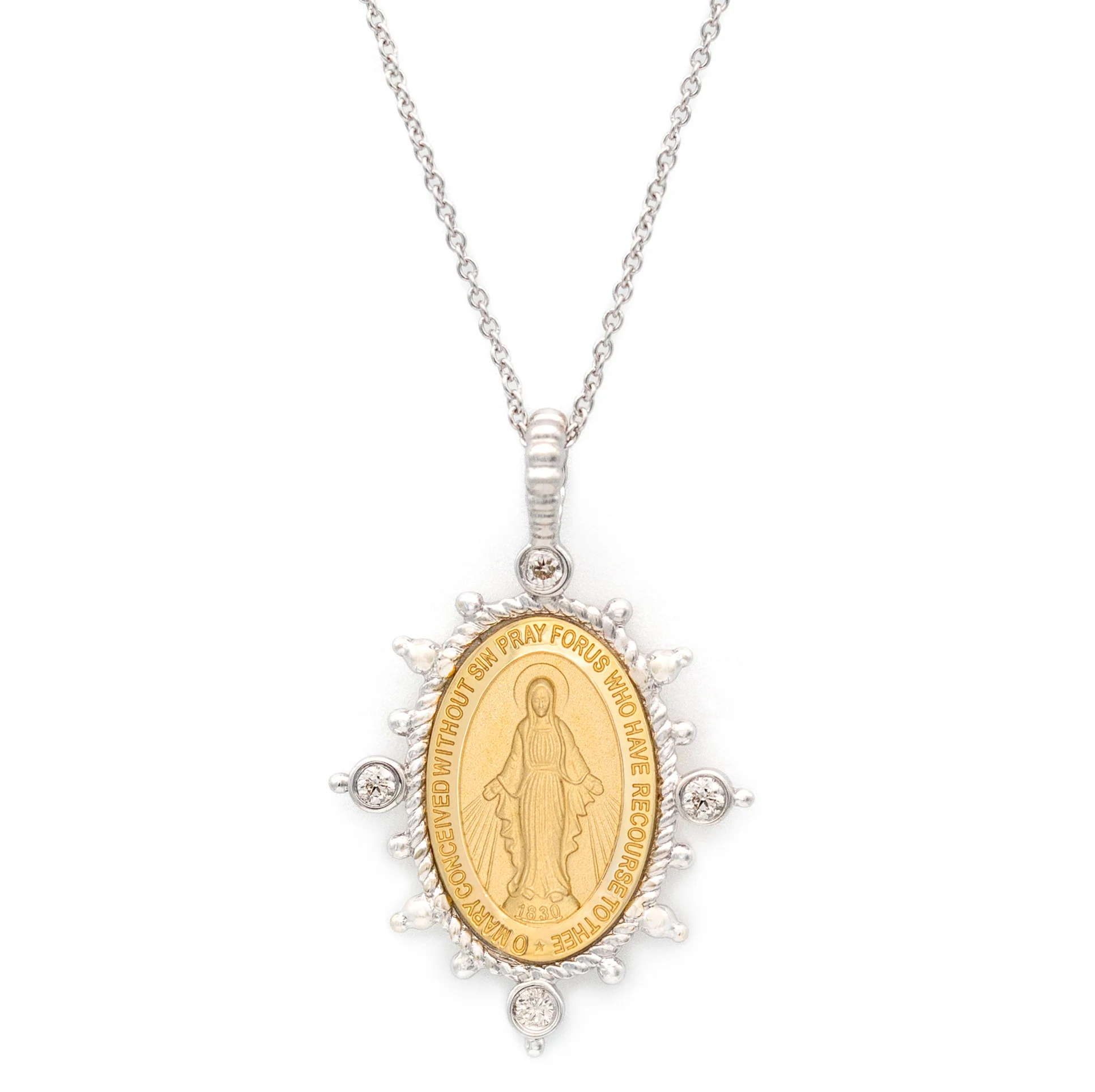North South East West Beaded Diamond Miraculous Medal Necklace - Image 5
