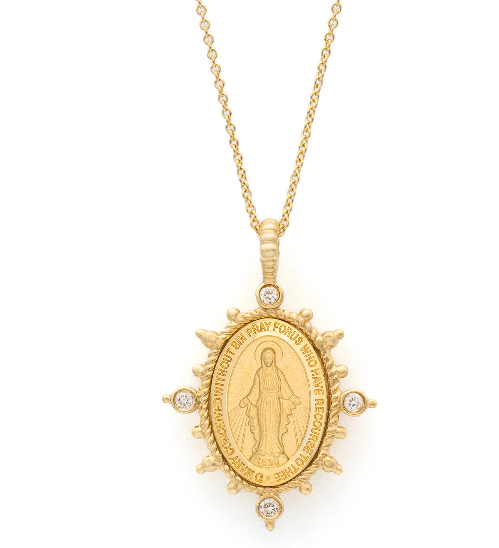 North South East West Beaded Diamond Miraculous Medal Necklace - Image 6