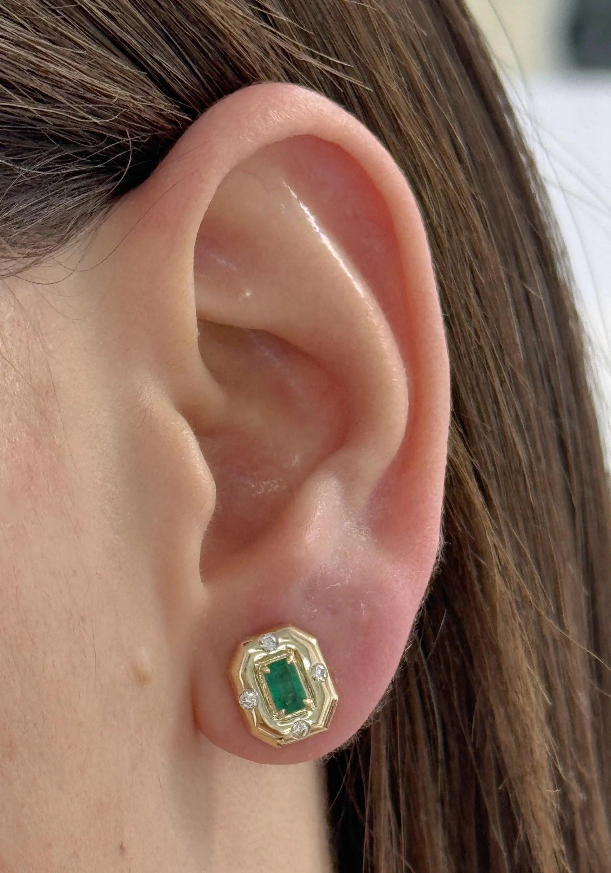 Octagonal Emerald Diamond Earrings & Necklace Gift Jewelry Set - Image 3