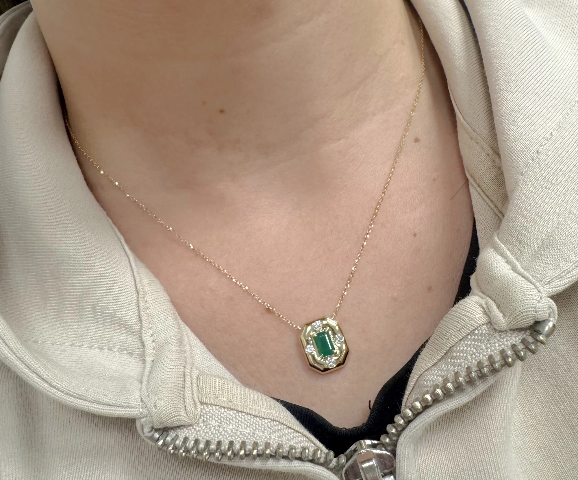 Octagonal Emerald Diamond Earrings & Necklace Gift Jewelry Set - Image 4