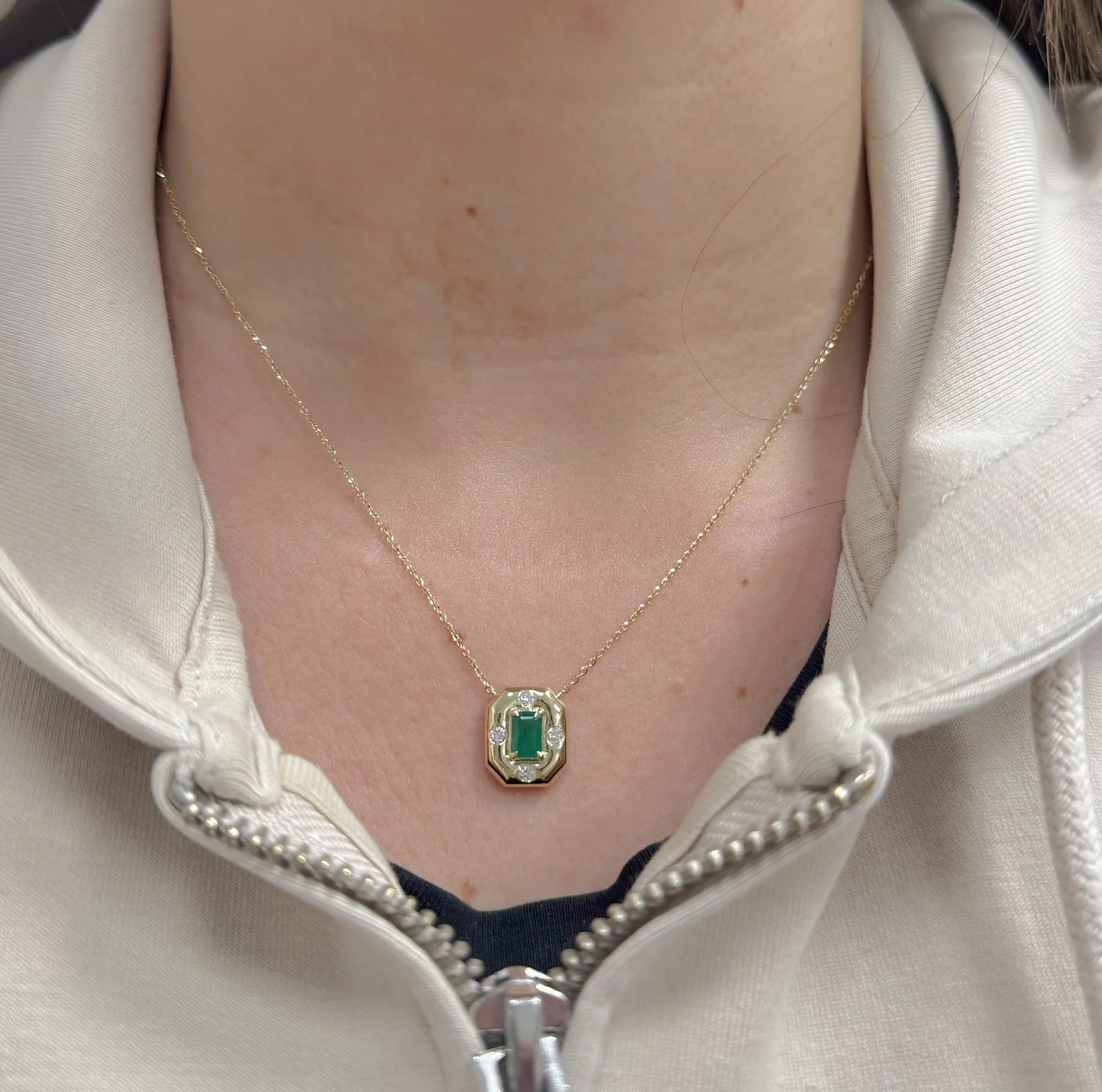 Octagonal Emerald Diamond Earrings & Necklace Gift Jewelry Set - Image 5