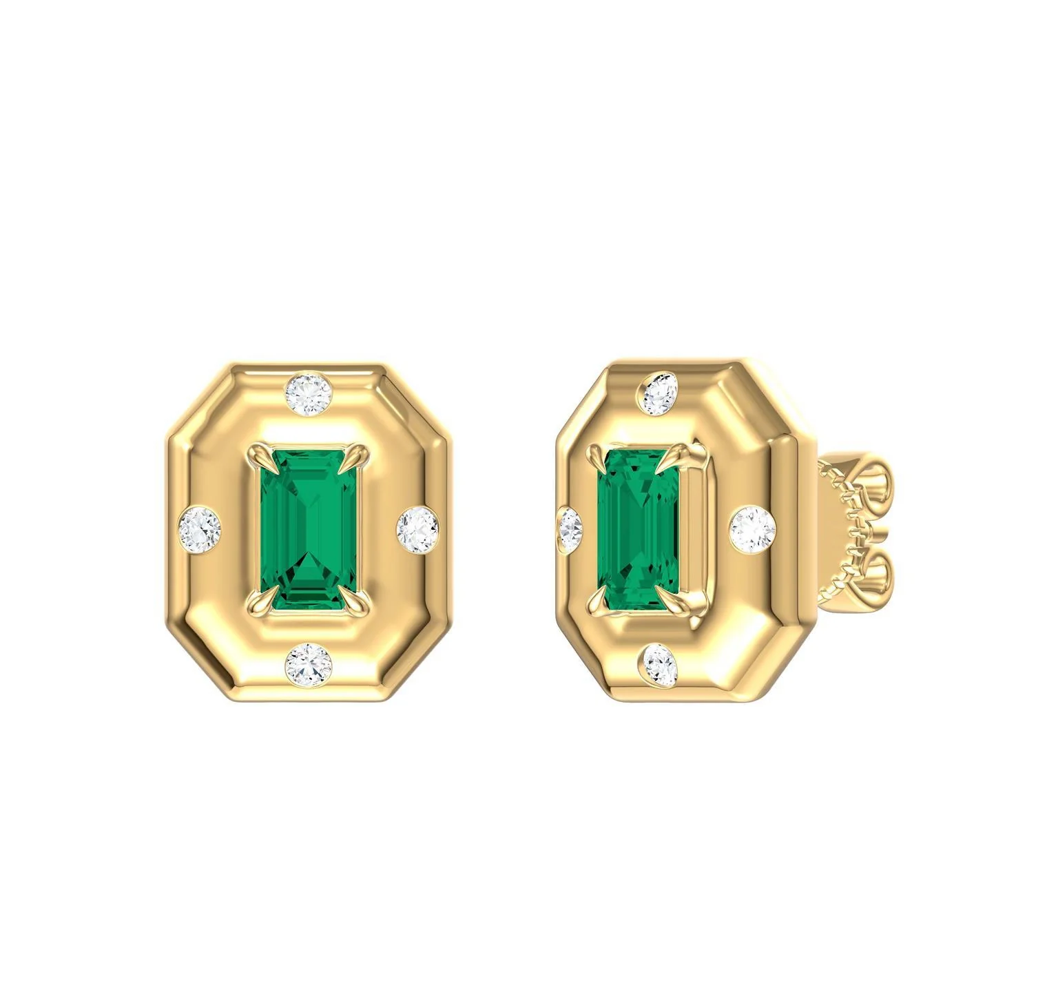 Octagonal Emerald Diamond Earrings & Necklace Gift Jewelry Set - Image 6