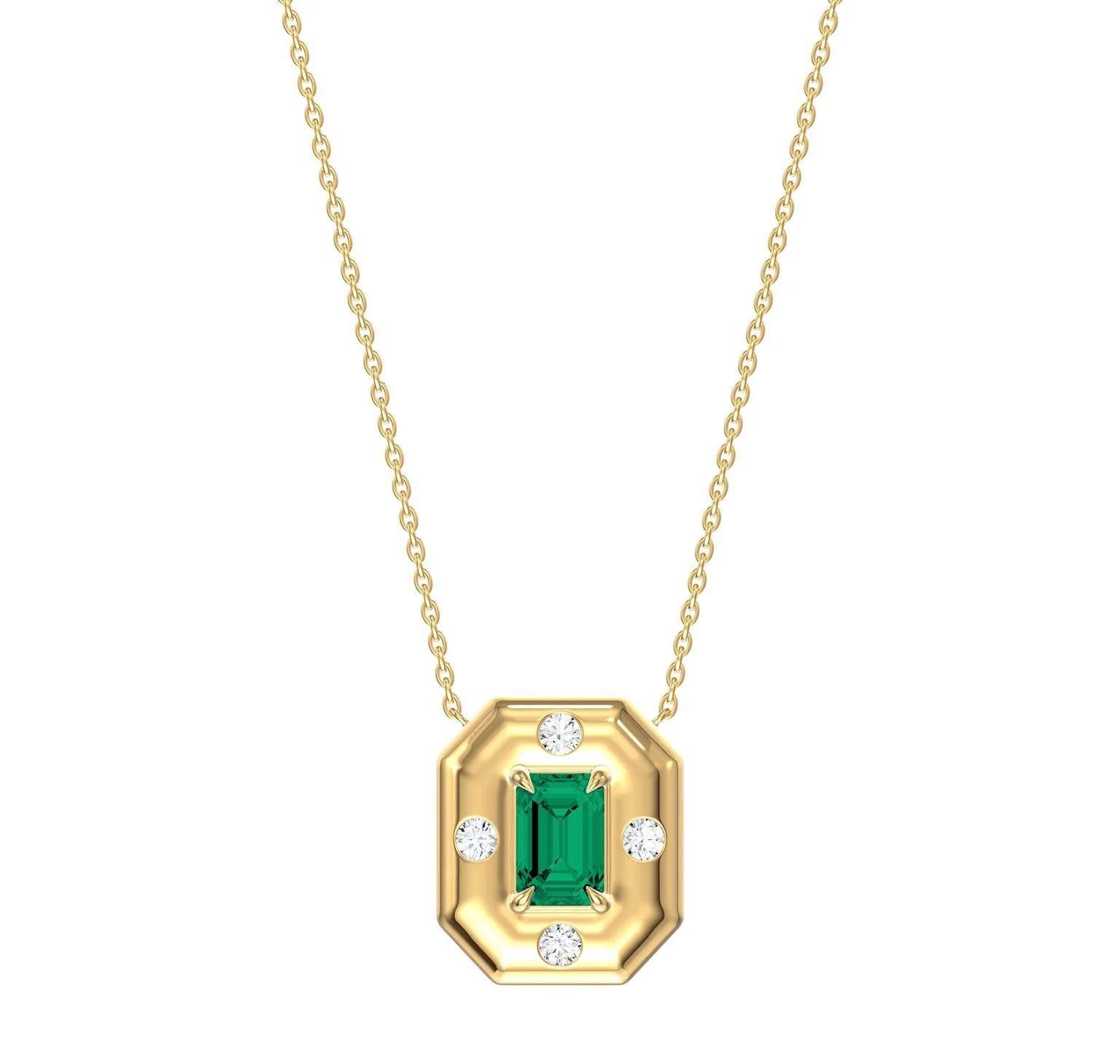 Octagonal Emerald Diamond Earrings & Necklace Gift Jewelry Set - Image 7