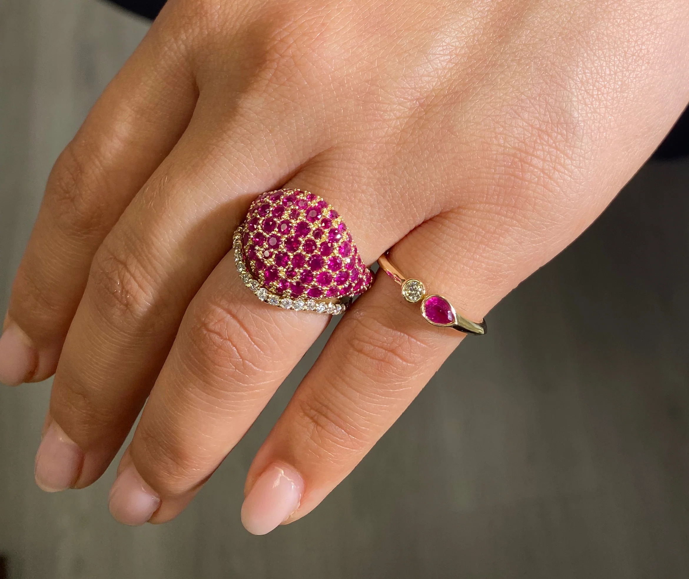 Toi Et Moi Pear Color Stone Gemstone And Diamond Ring Bezel Set - Image 2