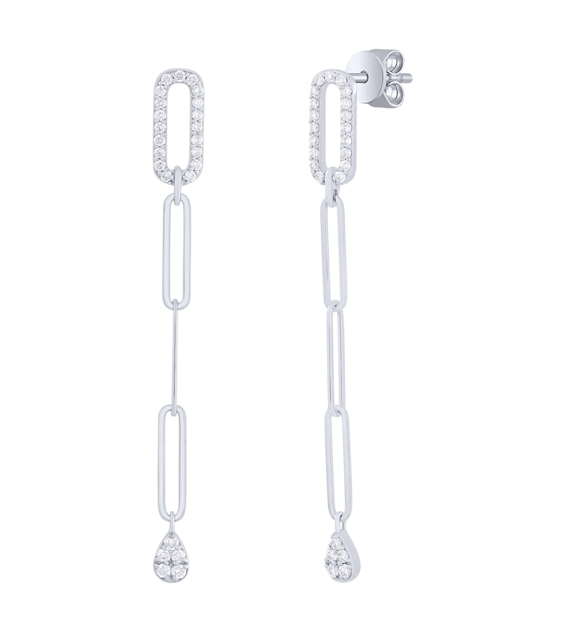 Oval Diamond Paperclip Dangle Earrings - Image 3