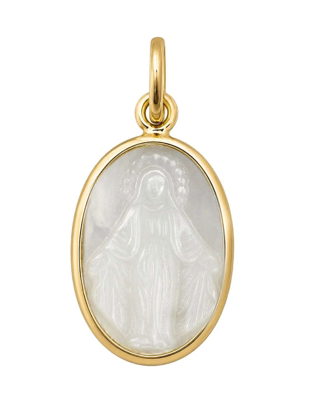 Oval Mother of Pearl Miraculous/Guadalupe Medal Pendant 14X10mm