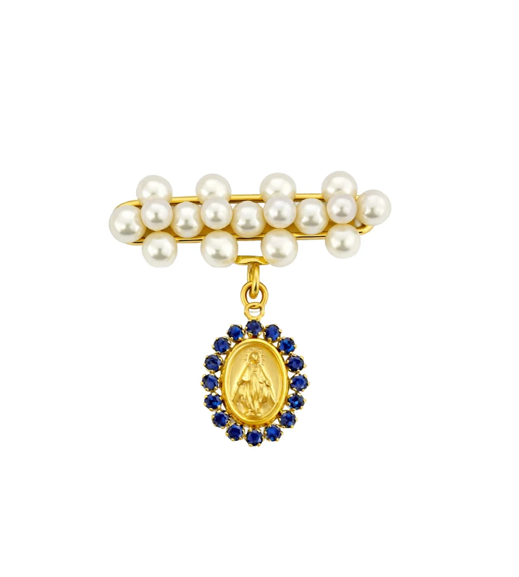 Pearl Bar Cluster Color Stone Miraculous Medal Baby Pin