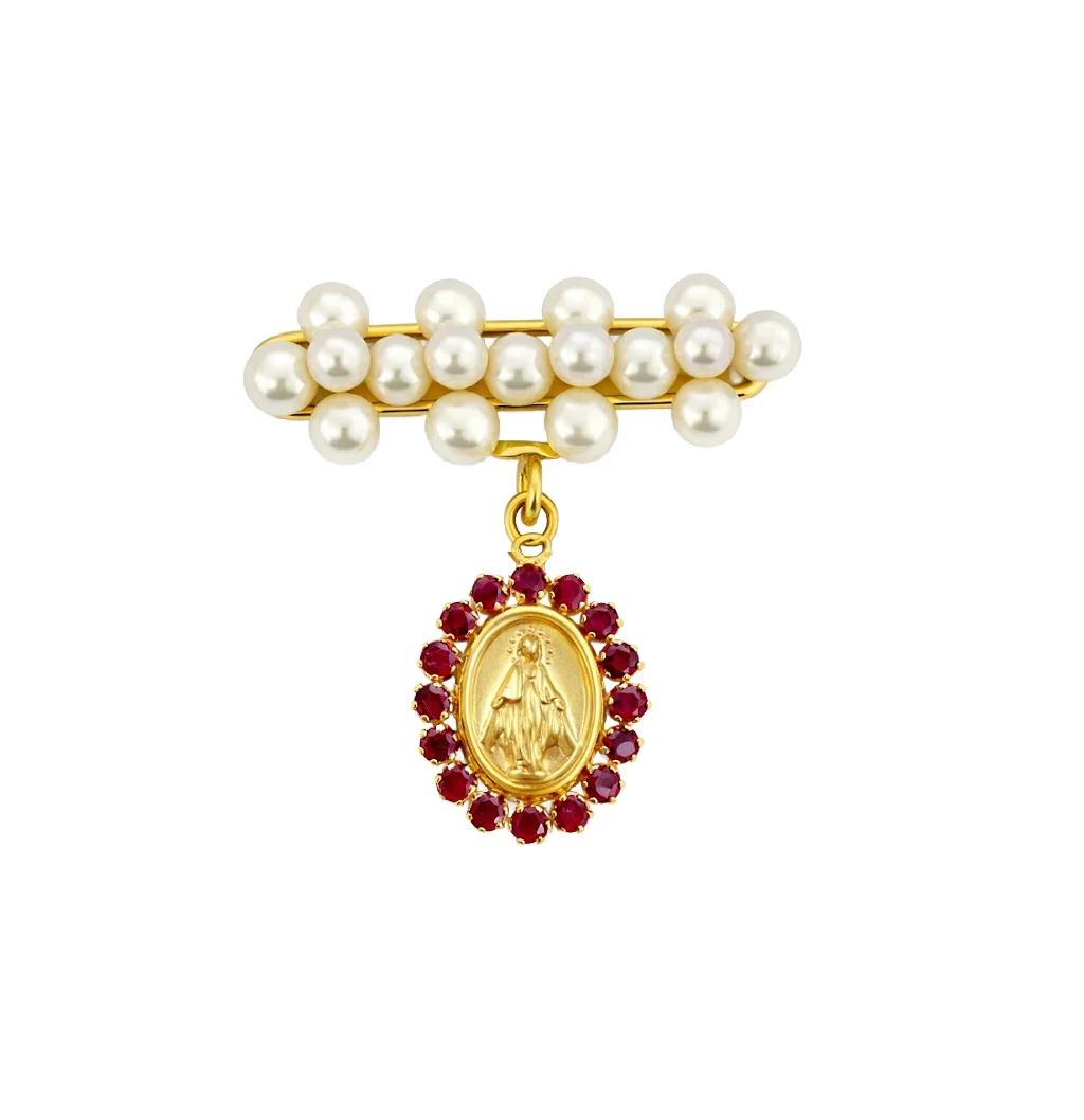 Pearl Bar Cluster Color Stone Miraculous Medal Baby Pin - Image 3