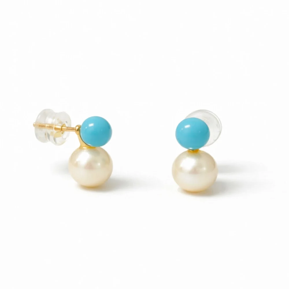 Peek-A-Boo Pearl or Pearl & Turquoise Earrings with Silicone Screwback - Image 3