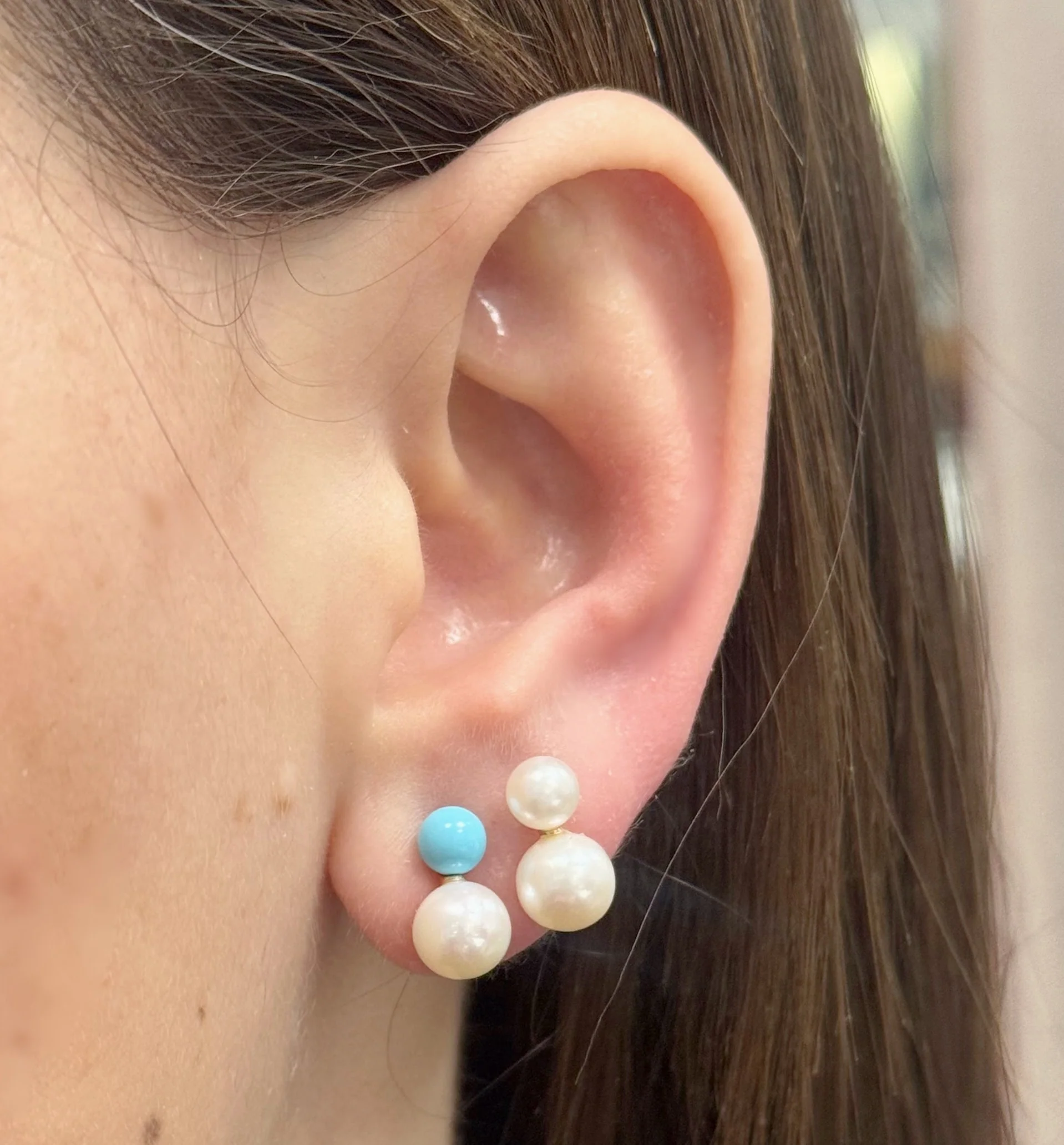 Peek-A-Boo Pearl or Pearl & Turquoise Earrings with Silicone Screwback - Image 5