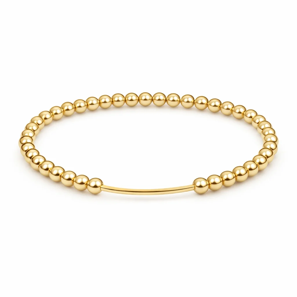 Polished Gold Filled Bead Elastic Bracelet with Curved Bar