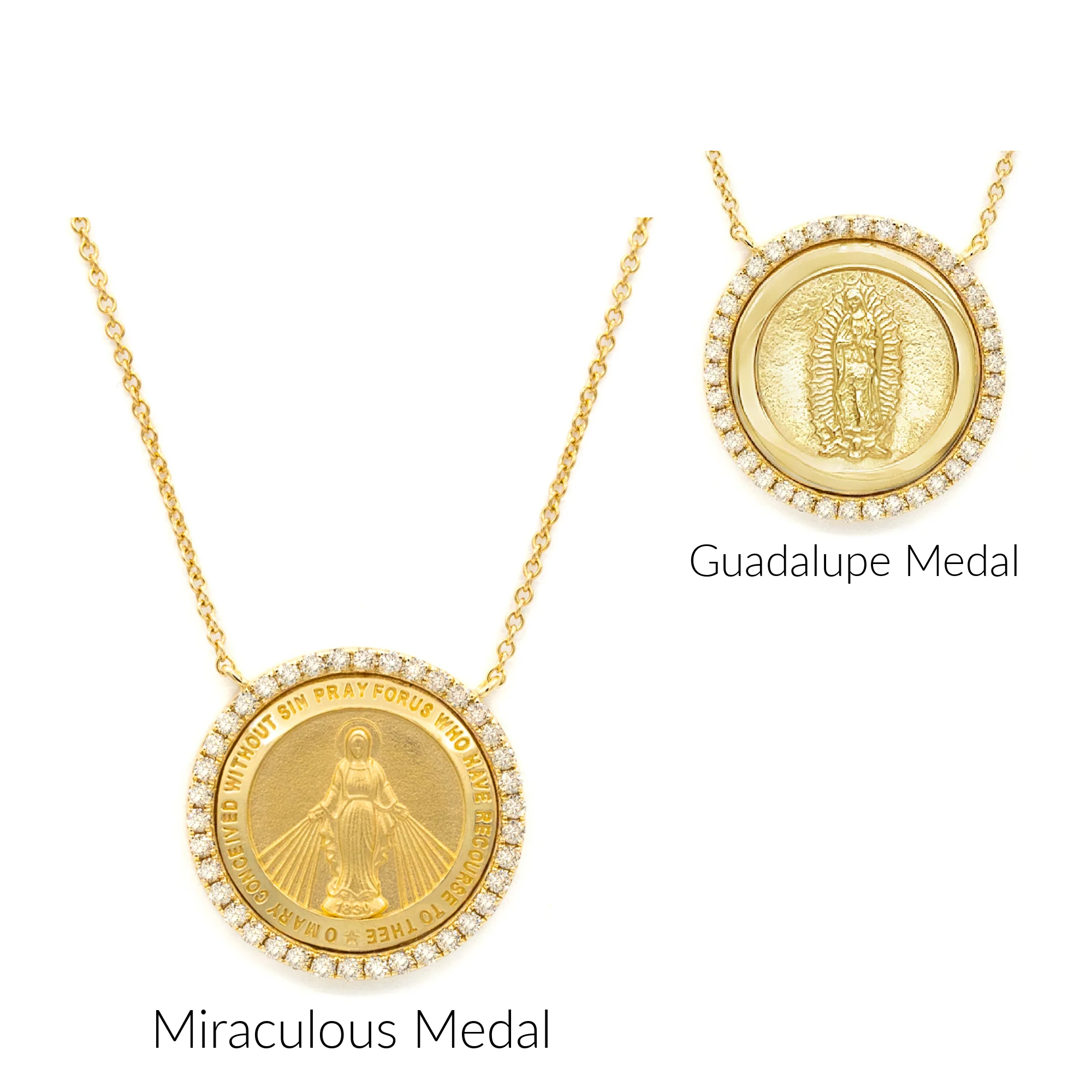 Radiant Grace Round Diamond Miraculous or Guadalupe Medal Necklace - Image 5