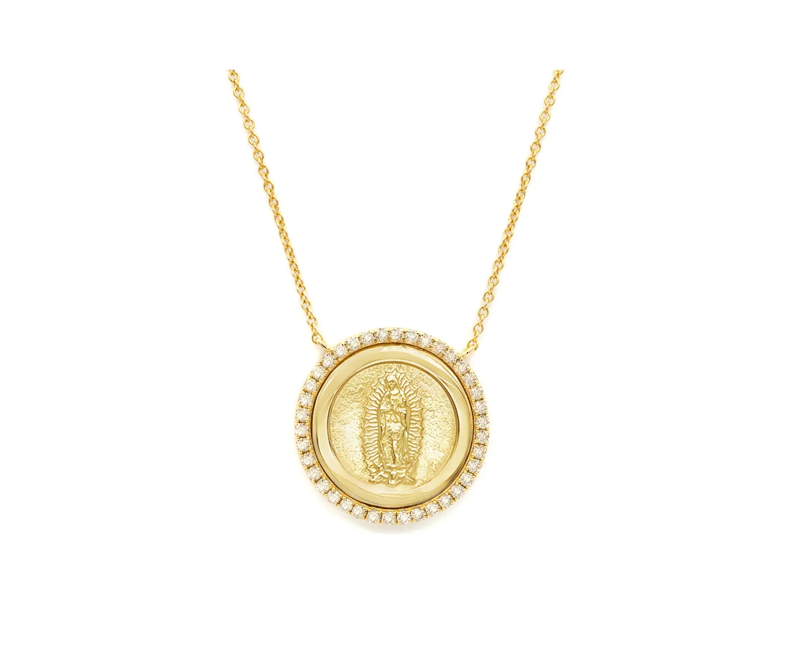 Radiant Grace Round Diamond Miraculous or Guadalupe Medal Necklace - Image 6